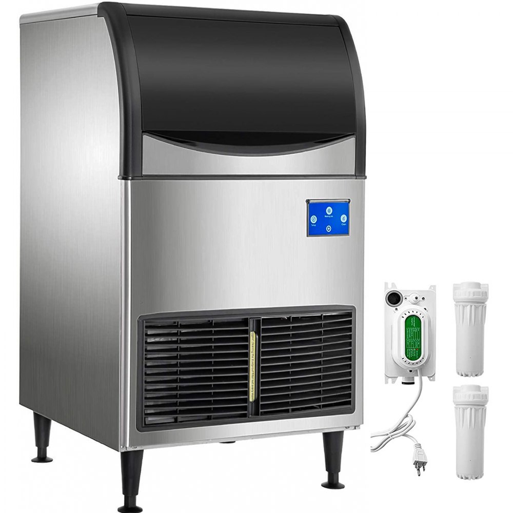 VEVOR Máquina para hacer hielo comercial, control WiFi 300LBS/24H 121LBS Máquina de hielo de almacenamiento grande con panel LCD mejorado, compresor SECOP, refrigerado por aire, incluye 2 filtros de agua, bomba de drenaje de agua, 2 cucharadas - ZNFBZBJDB255A0001V1