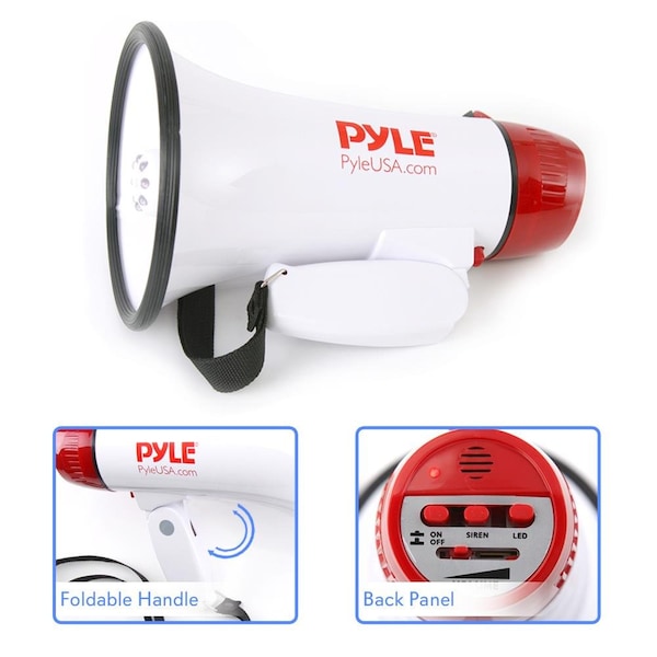 Pyle Mini Compact Megaphone Bullhorn With Siren Alarm And Led Lights - PMP37LED