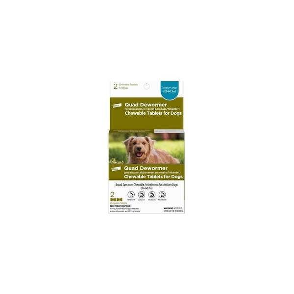 Bayer Chewabale Quad Dewormer Tablets for Medium Dogs 26-60-Lbs, 2PK - 724089113368