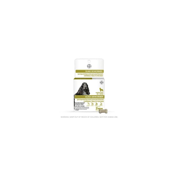 Bayer Chewabale Quad Dewormer Tablets for Medium Dogs 26-60-Lbs, 2PK - 724089113368