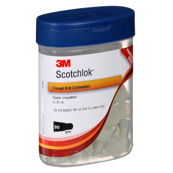 3M Scotchlok Closed-End Crimp Conn, Clear, 0.850", PK50 - S-31-A