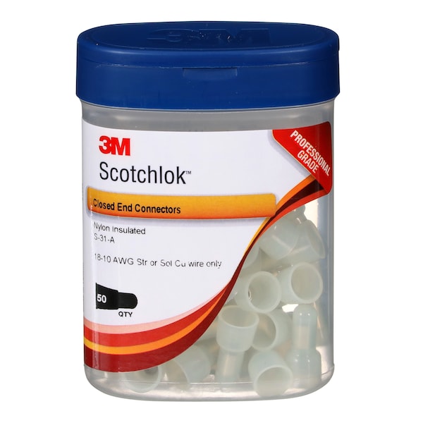 3M Scotchlok Closed-End Crimp Conn, Clear, 0.850", PK50 - S-31-A