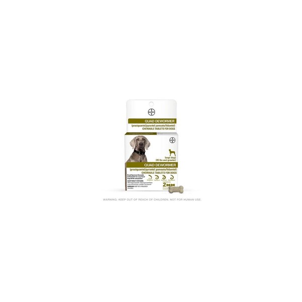 Bayer Chewabale Quad Dewormer Tablets for Large Dogs 45-Lbs. and Up, 2PK - 724089113429