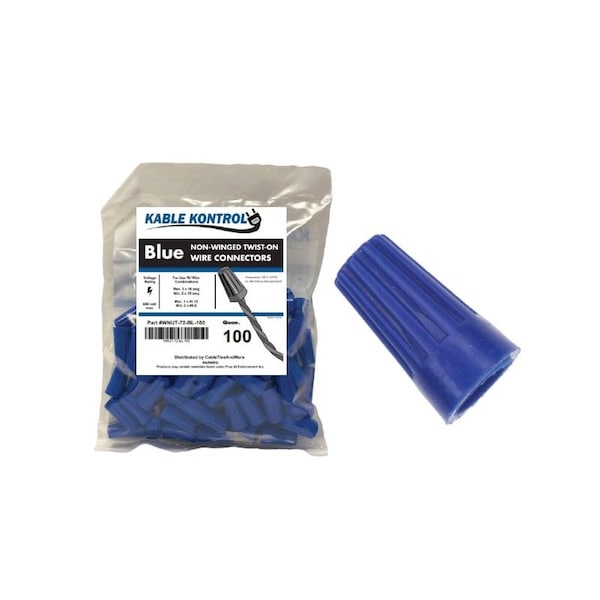 Kable Kontrol Kable Kontrol® Electrical Wire Connectors Nuts - Non - Winged - Fits Wire 18 - 16 AWG - 100 Pcs - Blue - WNUT-72-BL-100
