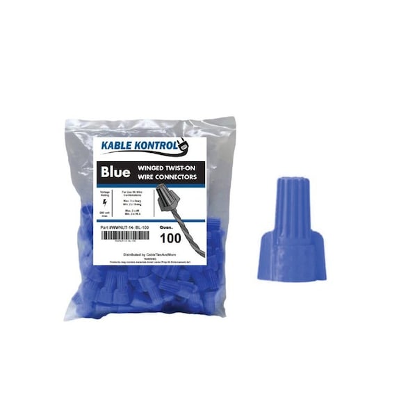 Kable Kontrol Kable Kontrol® Electrical Wire Connectors Nuts - Winged - Fits Wire 10 - 8 AWG - 100 Pcs - Blue - WWNUT-14-BL-100