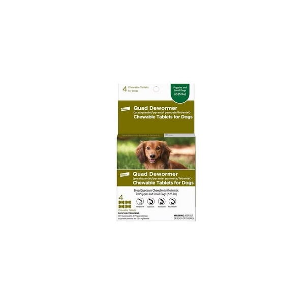 Bayer Chewabale Quad Dewormer Tablets for Small Dogs 2-25-Lbs, 4PK - 724089113351