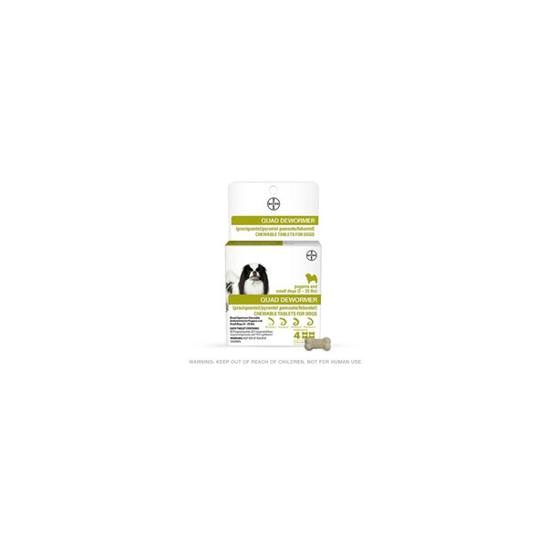 Bayer Chewabale Quad Dewormer Tablets for Small Dogs 2-25-Lbs, 4PK - 724089113351