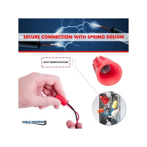 Kable Kontrol Kable Kontrol® Electrical Wire Connectors Nuts - Non - Winged - Fits Wire 16 - 14 AWG - 100 Pcs - Orange - WNUT-73-OR-100