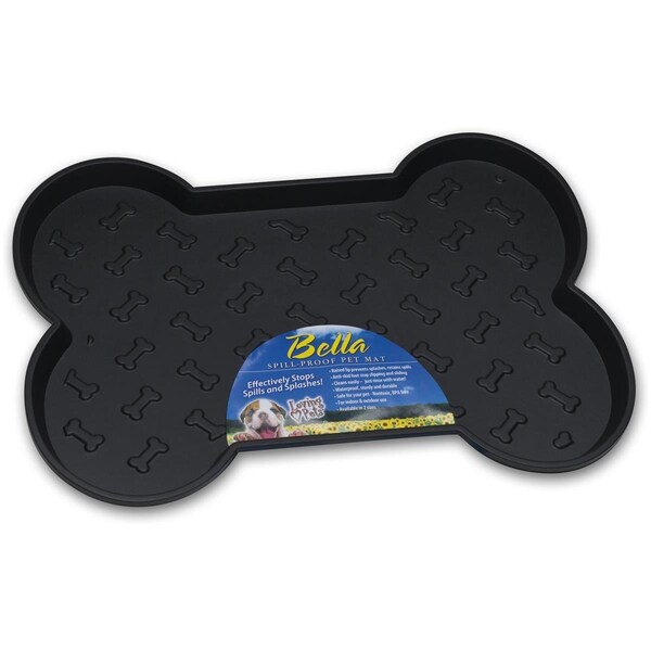 Loving Pets Products Black Bella Spill-Proof Bone Shaped Dog Mat - 23.5 x 17.5 in. - LO379535