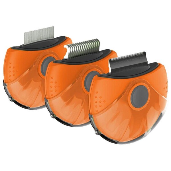 Petpurifiers Axler Triple Rotating Rake Deshedder & Dematting Grooming Pet Comb, Orange - One Size - PE2640413