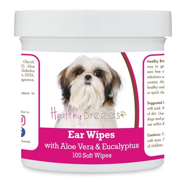 Pamperedpets Shih Tzu Ear Cleaning Wipes with Aloe & Eucalyptus for Dogs, 100PK - PA3487412