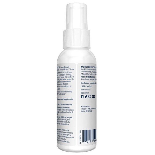 Petarmor Anti-Itch Spray, Liquid, Adult Lifestage, 4 oz Bottle - 2713