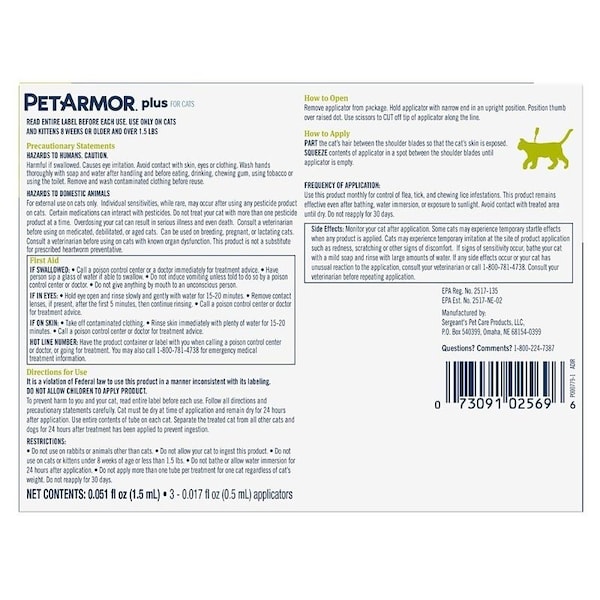 Pet Armor PetArmor Plus Flea and Tick Topical Treatment, Liquid Tube - 5391