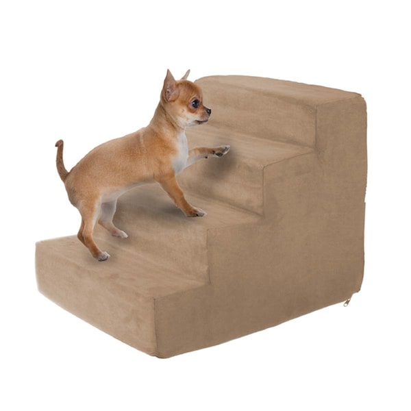 Daretocare Foam Pet Stairs 4 Steps w/Machine Washable Zippered Micro-Fiber Cover w/Non-slip Bottom - Tan - DA3236306