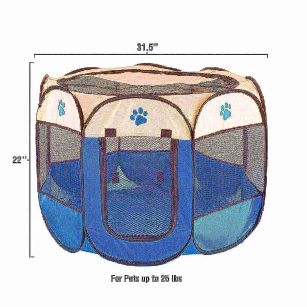 Pet Adobe Pop-Up Portable Pet Playpen with Case for Indoor/Outdoor 31.5" x 22" for Dogs / Cats (Blue) - 288252ZTE