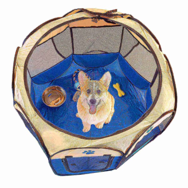 Pet Adobe Pop-Up Portable Pet Playpen with Case for Indoor/Outdoor 31.5" x 22" for Dogs / Cats (Blue) - 288252ZTE
