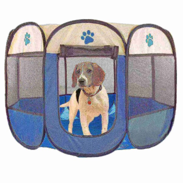 Pet Adobe Pop-Up Portable Pet Playpen with Case for Indoor/Outdoor 31.5" x 22" for Dogs / Cats (Blue) - 288252ZTE