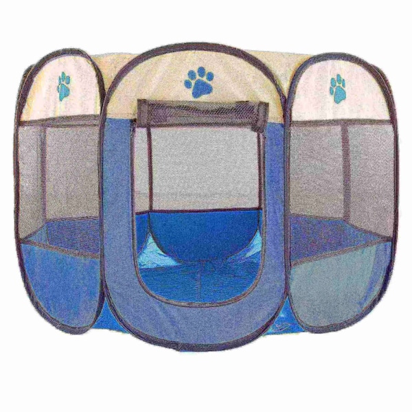 Pet Adobe Pop-Up Portable Pet Playpen with Case for Indoor/Outdoor 31.5" x 22" for Dogs / Cats (Blue) - 288252ZTE