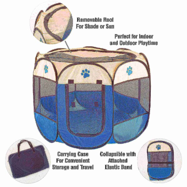 Pet Adobe Pop-Up Portable Pet Playpen with Case for Indoor/Outdoor 31.5" x 22" for Dogs / Cats (Blue) - 288252ZTE