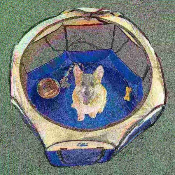 Pet Adobe Pop-Up Portable Pet Playpen with Case for Indoor/Outdoor 31.5" x 22" for Dogs / Cats (Blue) - 288252ZTE