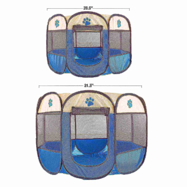 Pet Adobe Pop-Up Portable Pet Playpen with Case for Indoor/Outdoor 31.5" x 22" for Dogs / Cats (Blue) - 288252ZTE