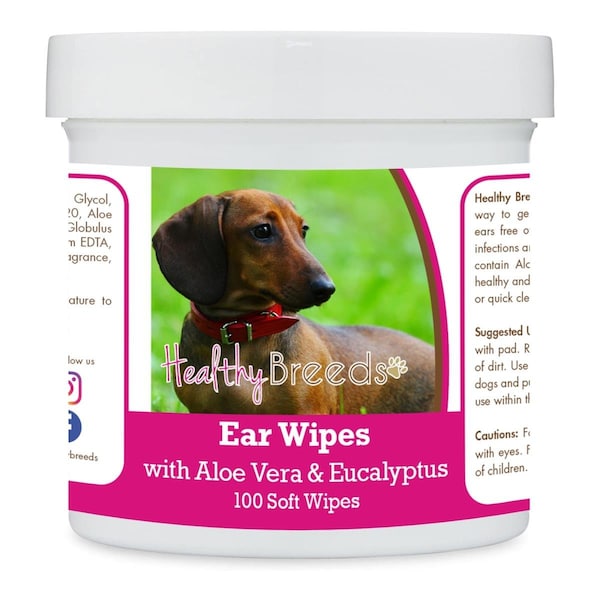Pamperedpets Dachshund Ear Cleaning Wipes with Aloe & Eucalyptus for Dogs, 100PK - PA3486369