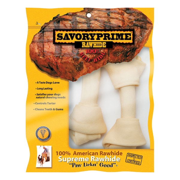 Savory Prime Savory Prime Supreme Medium Adult Knotted Bone Rawhide 6-7 in. L 2 pk - 22107