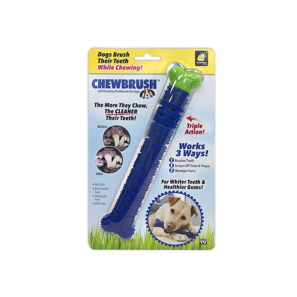 Bulbhead Self Brushing Toothbrush Chew Brush Blue Dog Blue - 13597-12