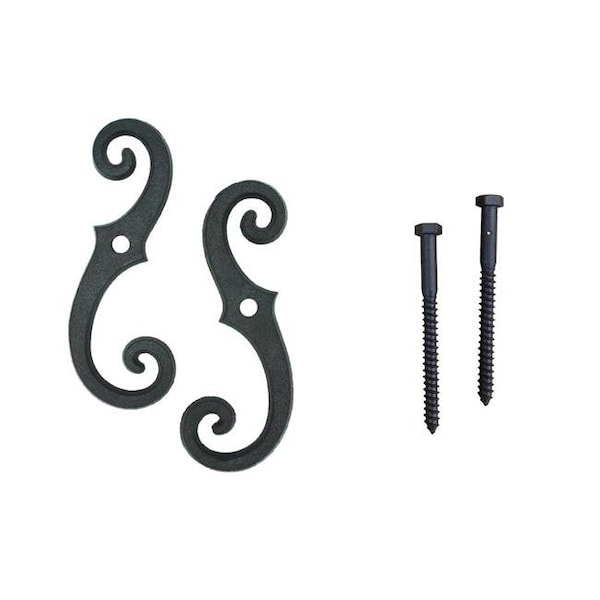 Wood Shutter Hardware Wood Shutter Hardware 30-14-88257 Beveled Scroll Shutter Dog with Lag Bolt; Black - Set of 2 - 30-14-88257