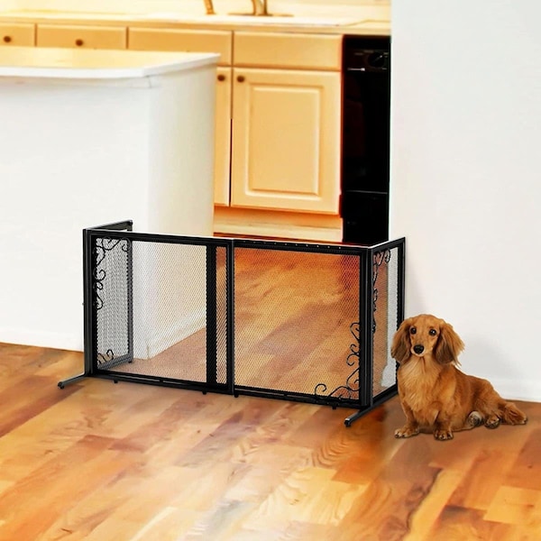 Richell 26-40 x 18 x 20 in. Freestanding Metal Mesh Pet Gate - Black - Small - 94944