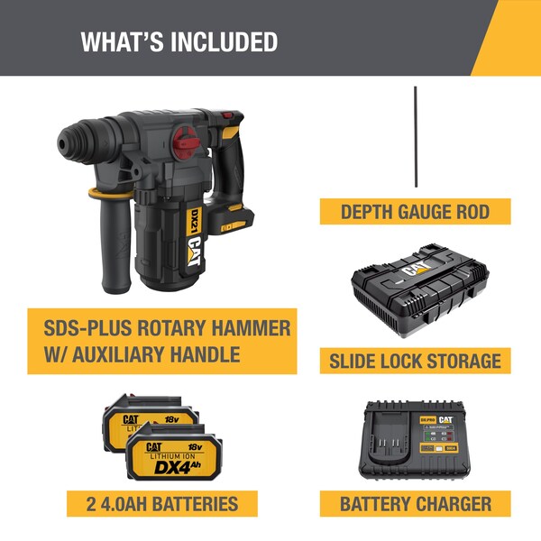 Caterpillar Cat 18V 1 FOR ALL 1 in. Cordless Rotary Hammer Drill with Brushless Motor - DX21