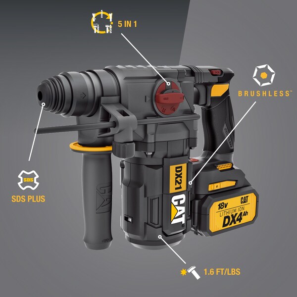 Caterpillar Cat 18V 1 FOR ALL 1 in. Cordless Rotary Hammer Drill with Brushless Motor - DX21