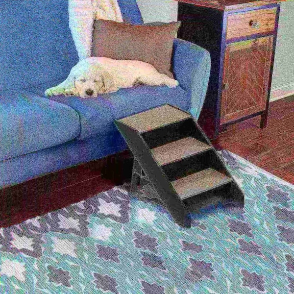 Pet Adobe Folding Pet Stairs with Carpeted Foldable Wood for Home /Travel, Dogs, Cats, Pets up to 80-pounds - 772617DGM