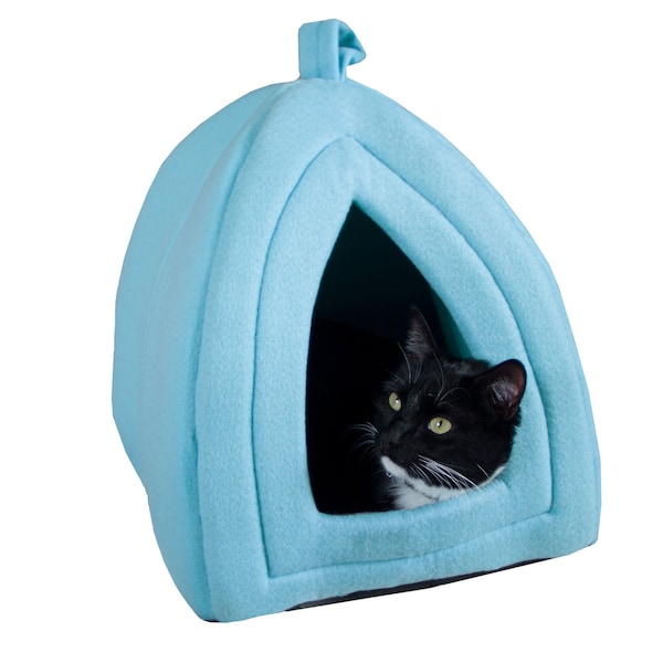 Pet Adobe Pet Adobe Plush Cuddle Cave, Igloo House to Sleep/Play, Removable Cushion for Small Dogs, Cats, Blue - 869751NAL