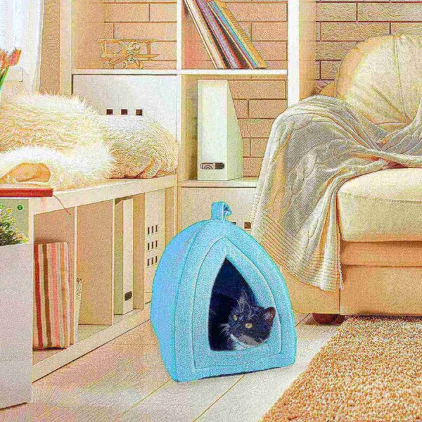 Pet Adobe Pet Adobe Plush Cuddle Cave, Igloo House to Sleep/Play, Removable Cushion for Small Dogs, Cats, Blue - 869751NAL