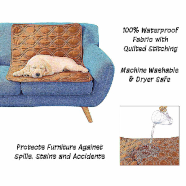 Pet Adobe 100 percent Waterproof Pet Furniture Quilted Protector Pad for Pets, Kids and Adults 36x28 (Brown) - 872256GAM