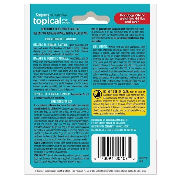 Sergeants PetArmor Plus 107 Flea and Tick Topical Treatment, Liquid Tube - 60074/107