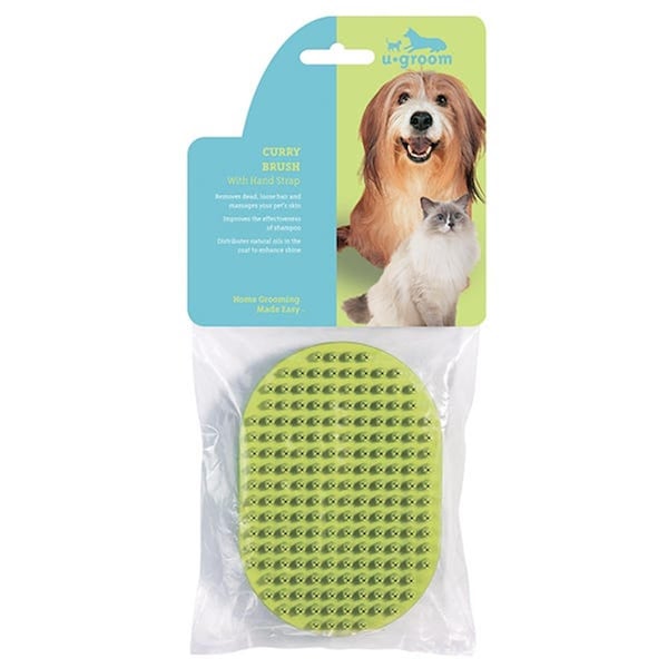 Fly Free Zone 5.25 x 3.5 in. UG Rubber Curry Oval Pet Brush with Handstrap - FL3705920