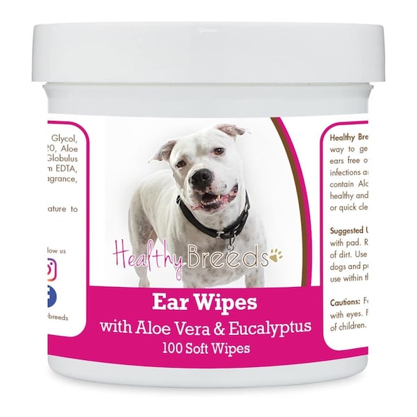 Healthy Breeds Pit Bull Ear Cleaning Wipes with Aloe & Eucalyptus for Dogs, 100PK - 192959824339