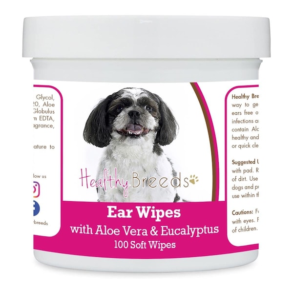 Healthy Breeds Shih-Poo Ear Cleaning Wipes with Aloe & Eucalyptus for Dogs, 100PK - 192959824681