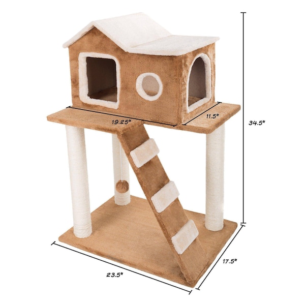Pet Adobe 3-tier 34.5-inch Cat Tree Multilevel Tower with Scratching Posts, Ladder and Toys for Cats/Kittens - 599663DNS