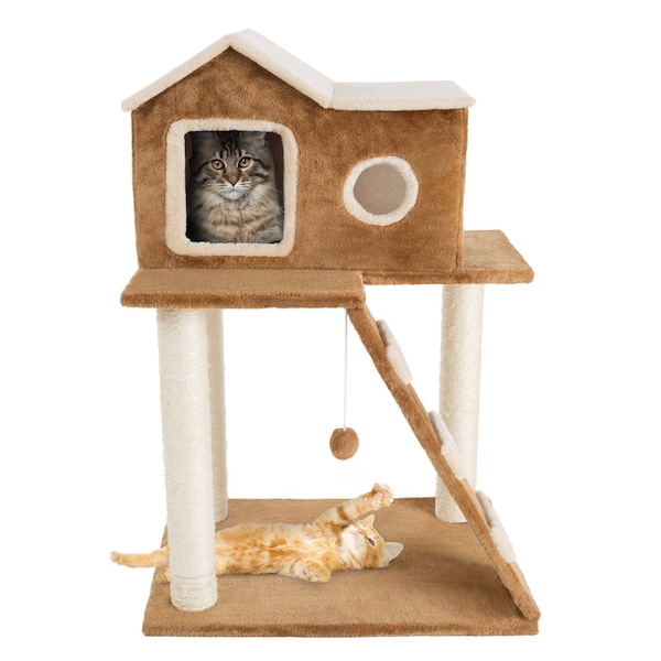 Pet Adobe 3-tier 34.5-inch Cat Tree Multilevel Tower with Scratching Posts, Ladder and Toys for Cats/Kittens - 599663DNS