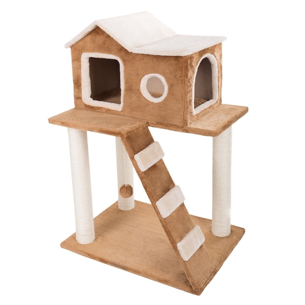Pet Adobe 3-tier 34.5-inch Cat Tree Multilevel Tower with Scratching Posts, Ladder and Toys for Cats/Kittens - 599663DNS