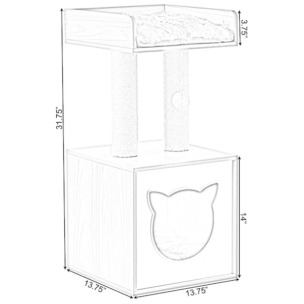 Pawsmark Cat Tree Play House Condo Cube Cave, Platform, Scratcher Post and Ball Toy - QI003734