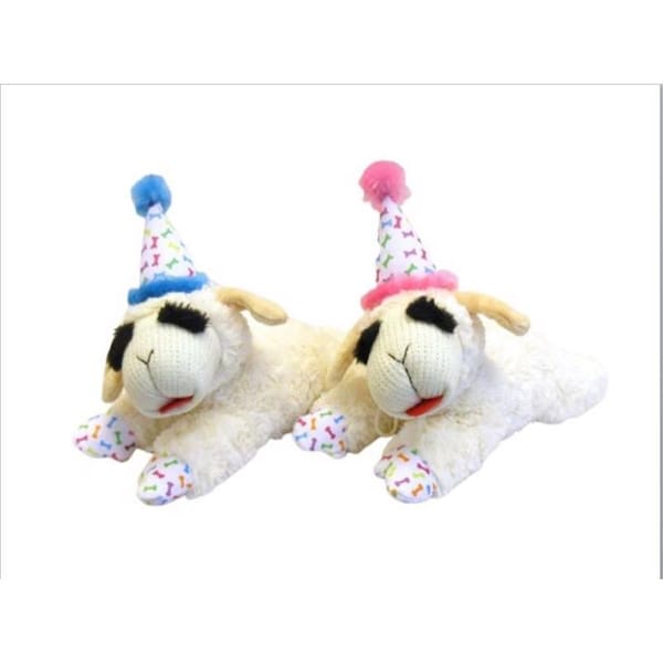 Multipet Multipet Assorted Polyester Lamb Chop W/Birthday Hat Dog Toy 10.5 in. 1 pk - 48706