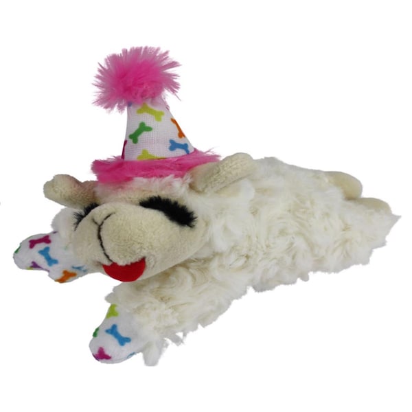 Multipet Multipet Assorted Polyester Lamb Chop W/Birthday Hat Dog Toy 10.5 in. 1 pk - 48706