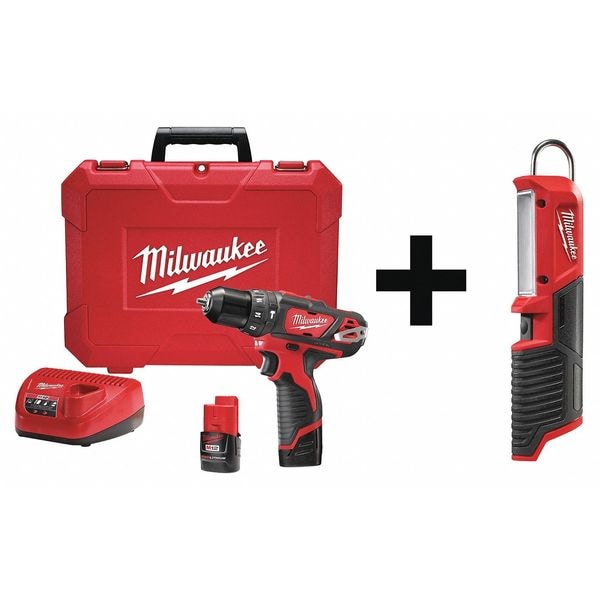 Milwaukee Tool 12.0 V Hammer Drill, Battery Included, 3/8 in Chuck - 2408-22, 2351-20