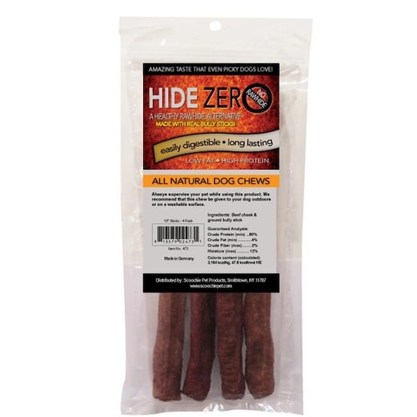 Scoochie Pet Scoochie Pet 473 10 in. Hide Zero Bully Flavored Rawhide Alternative Chew - Pack of 4 - 473