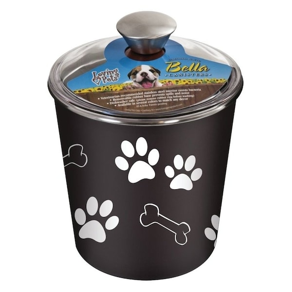 Loving Pets Pet Treat Canister, Plastic/Stainless Steel, Espresso, 8-1/2 in L, 8-1/2 in H - 7481