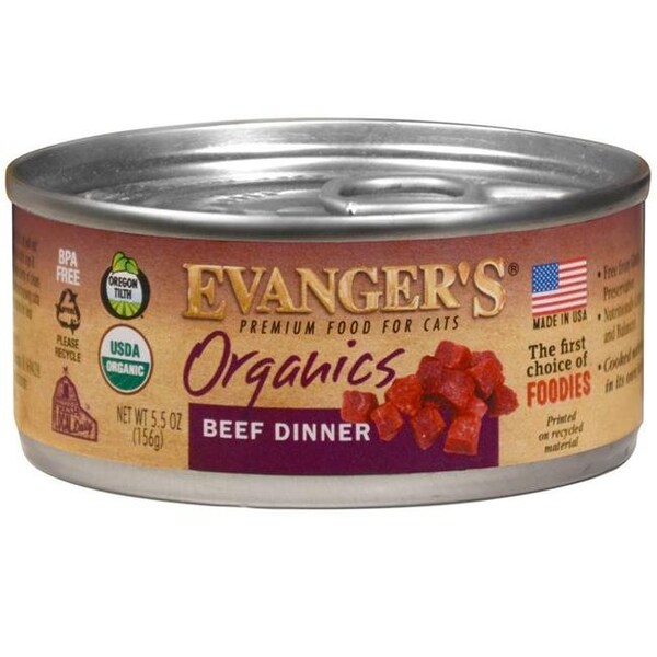 Evangers Pet Food Evangers Pet Food 884170 5.5 oz Organics Beef Dinner for Cats - Pack of 24 - 884170